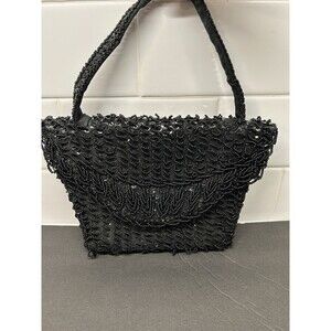 Vintage Black Beaded and Sequins Handbag Made In Hong Kong Evening Bag
